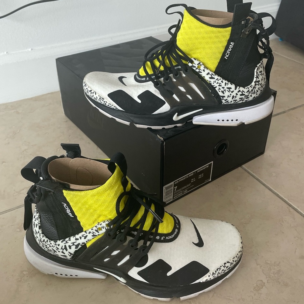 Nike Air Presto Mid Acronym Dynamic Yellow Black White Men's Size 7 W/ Box